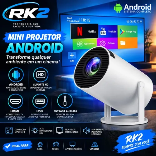 Projetor Wi-fi, USB, HDMI, Bluetooth