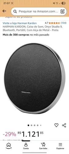 HARMAN KARDON, Caixa de Som, Onyx Studio 9, Bluetooth, Portátil, Com Alça de Metal - Preta