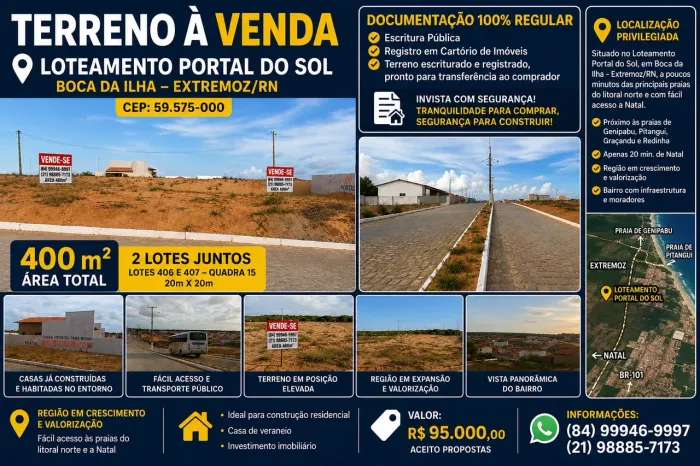 Terreno à Venda - Loteamento Portal do Sol | Boca da Ilha - Extremoz/RN