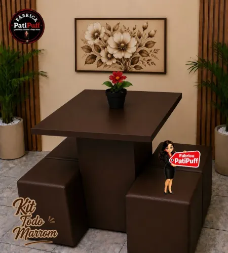 Mesa Quadrada Com 4 Puff