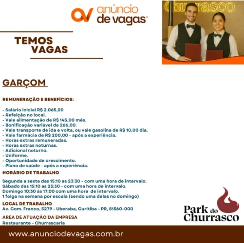 Garçom - Park do Churrasco - Uberaba/Curitiba 