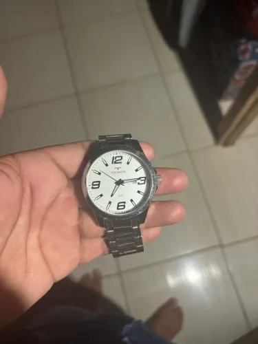 Relógio Technos Masculino Original - Pulseira de Aço, Mostrador Branco