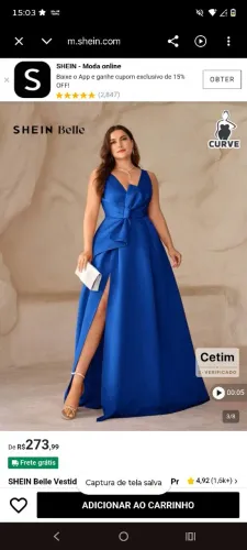 Vestido de festa plus cetim azul 