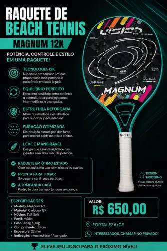 Raquete de Beach Tennis Magnum 12K