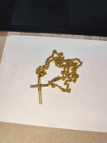 Cordão Cartier 60cm 5mm prata 925 banhado a ouro pingente crucifixo