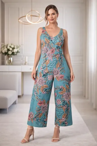  Macacão Sofisticado Midi Malha fria Elegância Floral