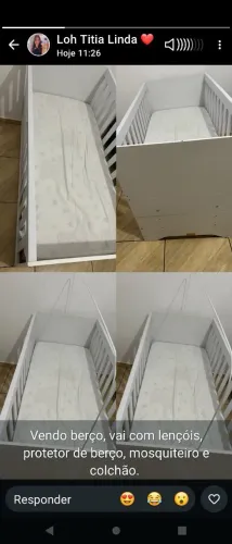 Berço com colchão, mosquiteiro e lençol