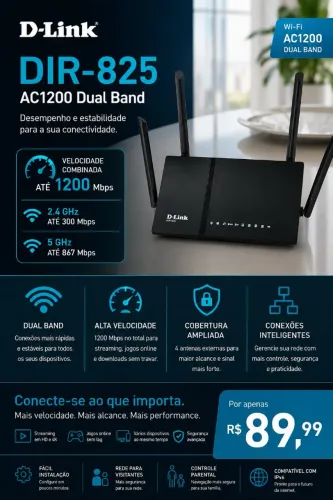 <br>ROTEADOR WI-FI D-LINK DIR-825 AC1200 DUAL BAND