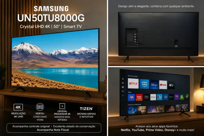 Tv 50 4k + controle + suporte
