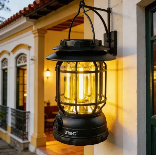 Lanterna Lampião Com Led C/ Placa Solar Recarregável