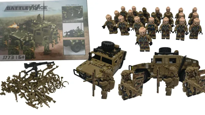 22 Minifuguras+veículo  militar compatível com a lego,300+pcs.