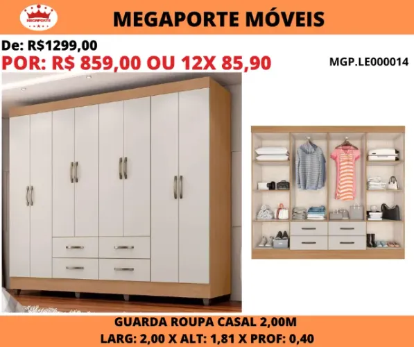 GUARDA ROUPA CASAL 8 PORTAS
