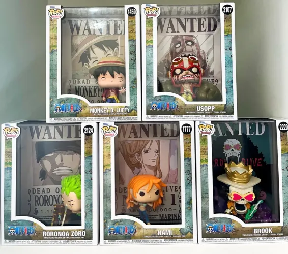 5 Funkos Wanted Posters One Piece Chápeus de Palha (Luffy, Zoro, Usopp, Brook e Nami)