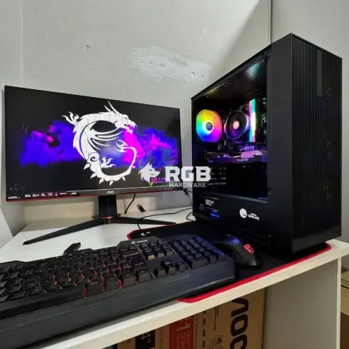 PC Gamer Ryzen 5 4500 RX 6600 16GB RAM 512GB NVMe A520 RGB 4 Fans Vidro