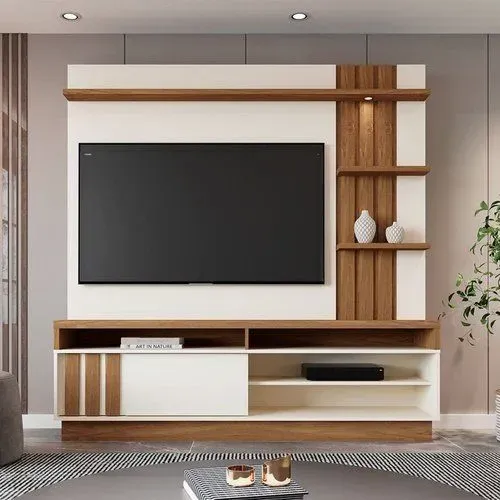 Estante para TV e Home Theater Ripado para TV até 55 Polegadas Mariana Off White/Amêndoa<br>