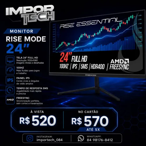 Monitor Gamer Rise Mode Essential 24", FHD, 100Hz, 5ms, IPS.