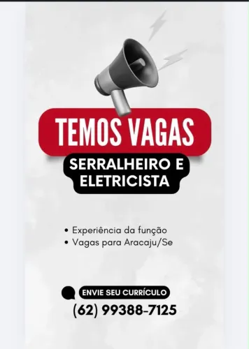 Vaga para Serralheiro e Eletricista, Aracaju-SE