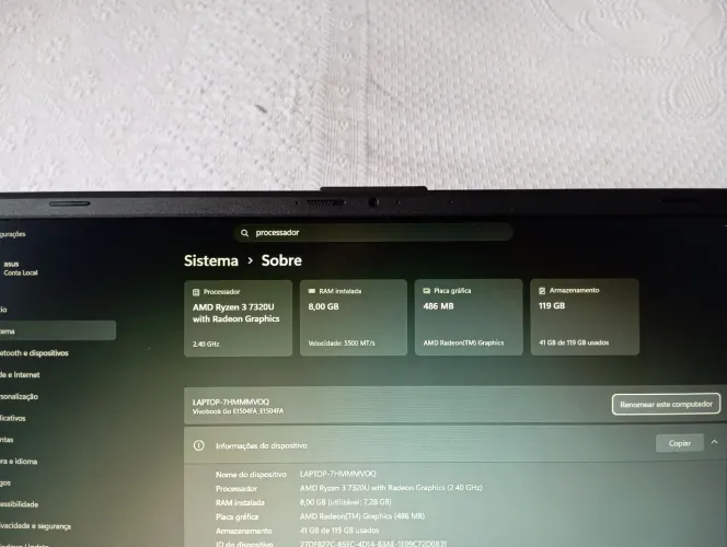 VENDO NOTEBOOK ASUS RYZEN 3 7320U 8GB 128 SSD NVME