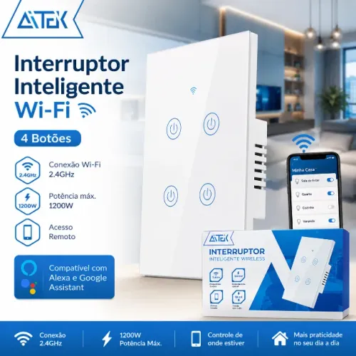Interruptor Inteligente Wi-Fi 4 Botões Alexa Google Bivolt Aitek