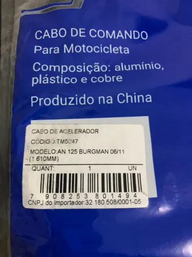 Cabos velocimetro, acelerador, freio e lona de freio burgman 125