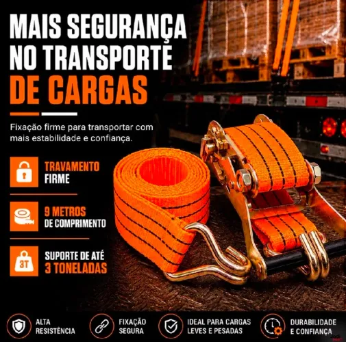 2 Cinta com Catraca para amarração de Cargas - 3 Toneladas