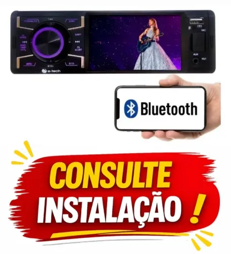 Central Multimídia Mp5 1 Din 4 Pol Espelhamento Androi/Ios Bluetooth Usb Touch Screen