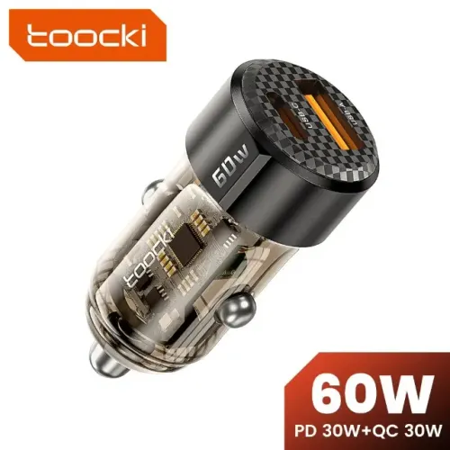 Carregador de Carro Veicular 60W Toocki PD3.0 + QC3.0