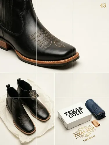 Bota Botina Country Texas Gold em Couro Preta - Tamanho 43 (Na Caixa)