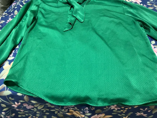 Blusa de Acetinada Verde com Laço