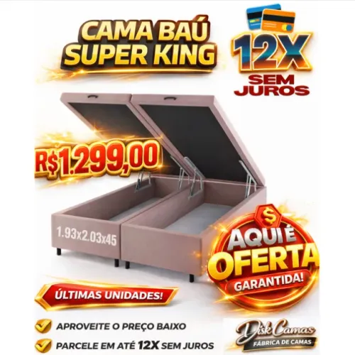 Cama Baú com amplo espaço interno - ideal para guardar roupas, cobertas e muito mais.