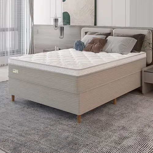 Cama Box Casal Umaflex Milão com Revestimento em Malha + Colchão com Euro Pillow e Molas E