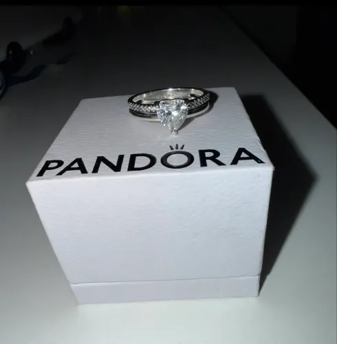 PANDORA Anel Prata Coração Solitário de Aro Duplo