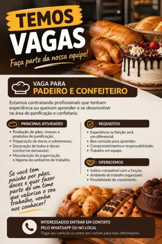 Procura-se de emprego pra padeiro e confeiteiro