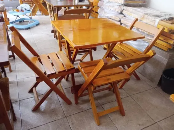 Mesa dobrável cor imbuia mel c/4 cadeiras para restaurante,pizzaria,lanchonete