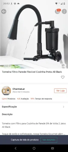 Torneira com filtro preta