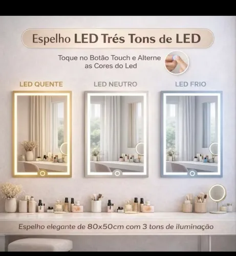 Espelho Grande Retangular LED Jateado Touch 80X50