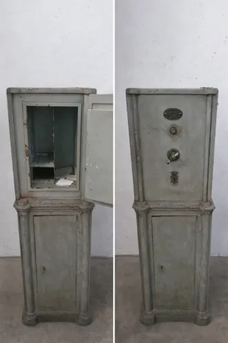 Cofre grande em aço antigo, funcionando.