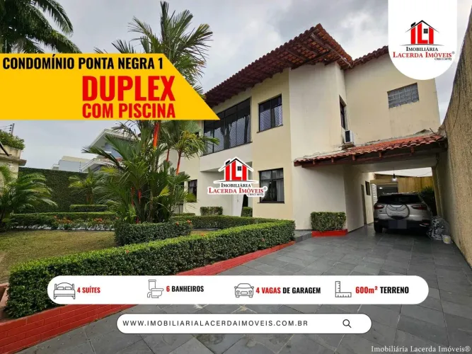 Condomínio Ponta Negra I, Casa duplex de alto padrão com 4 suítes, 5 palmeiras imperiais n