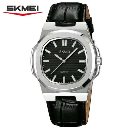 Relogio Masculino Skmei 2512 Luxo Couro Preto Fundo Preto Prata