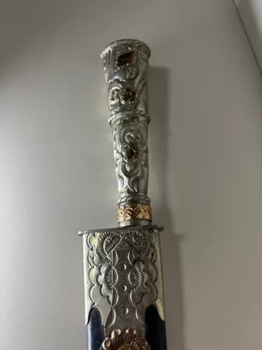 Faca Antiga Solingen Franz Wenk Cabo e Bainha de Ouro e Prata Bainha Picaça