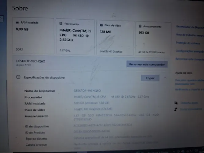 Notebook Acer Aspire 5733