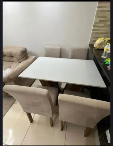 Mesa de Jantar 4 Lugares com Tampo de Vidro Branco