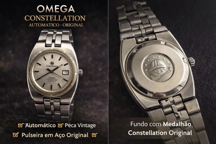 Relógio Omega Constellation Automático Original, Luneta Ouro Branco 18K