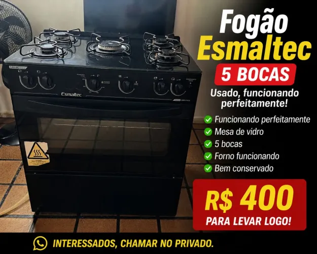 Fogão esmaltec 5 boca,mesa de vidro,automático. 