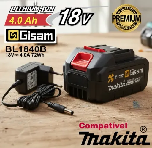 Bateria Makita 4.0 Ah Padrão - Gisam 1.ª Linha + Qualidade Certificada + Carregador QC-NXR
