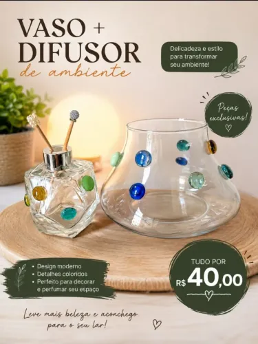 VASO DE VIDRO E DIFUSOR DE AMBIENTE DELICADEZA E ESTILO PARA TRANFORMAR SEU ESPAÇO