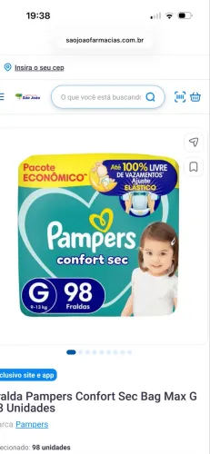 Fralda Pampers confort sec 98 unidades G