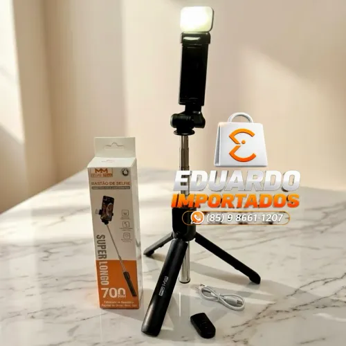 Bastão de Selfie Bluetooth, Super Longo 70cm com Tripé e Luz LED