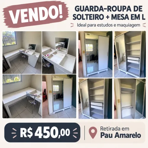 Guarda roupa de solteiro e Mesa em L