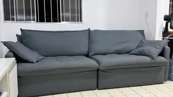 Sofá Linho Cinza Premium - 2,60m 